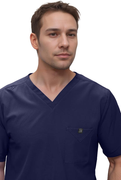 Monarch Uniforms Men's Scrub Set V-Neck Scrub Sets with Nine Large Pockets - Navy Blue