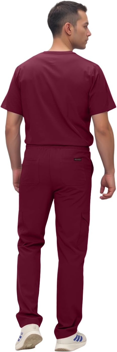 Monarch Uniforms Men's Scrub Set V-Neck Scrub Sets with Nine Large Pockets - Burgundy