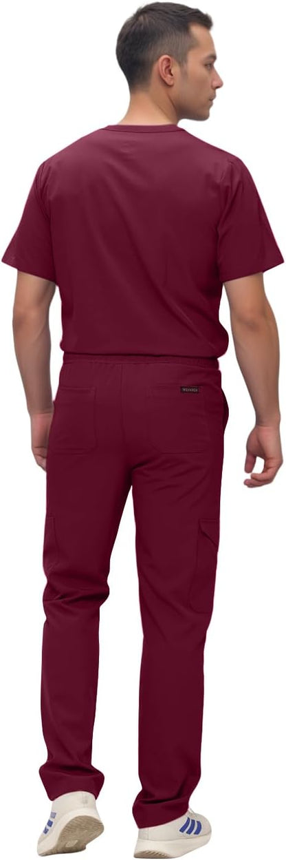 Monarch Uniforms Men's Scrub Set V-Neck Scrub Sets with Nine Large Pockets - Burgundy