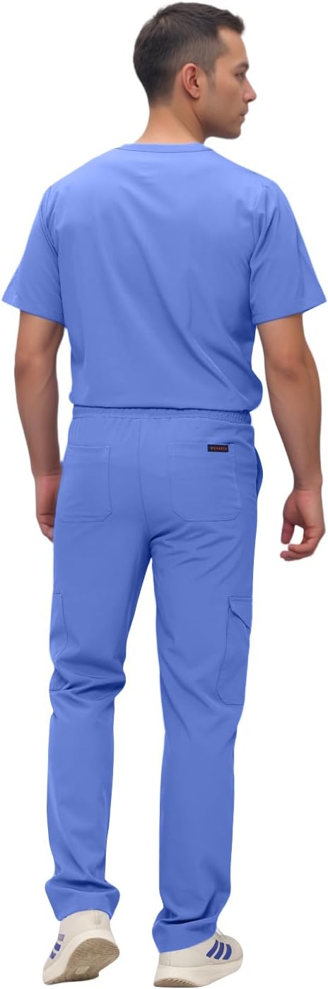Monarch Uniforms Men's Scrub Set V-Neck Scrub Sets with Nine Large Pockets - Ceil Blue