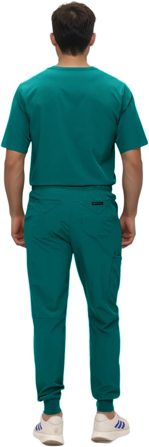 Monarch Uniforms Men's Jogger Scrub Set Tuck-in Scrubs for Men with Jogger Pants and One Pocket Top - Hunter Green