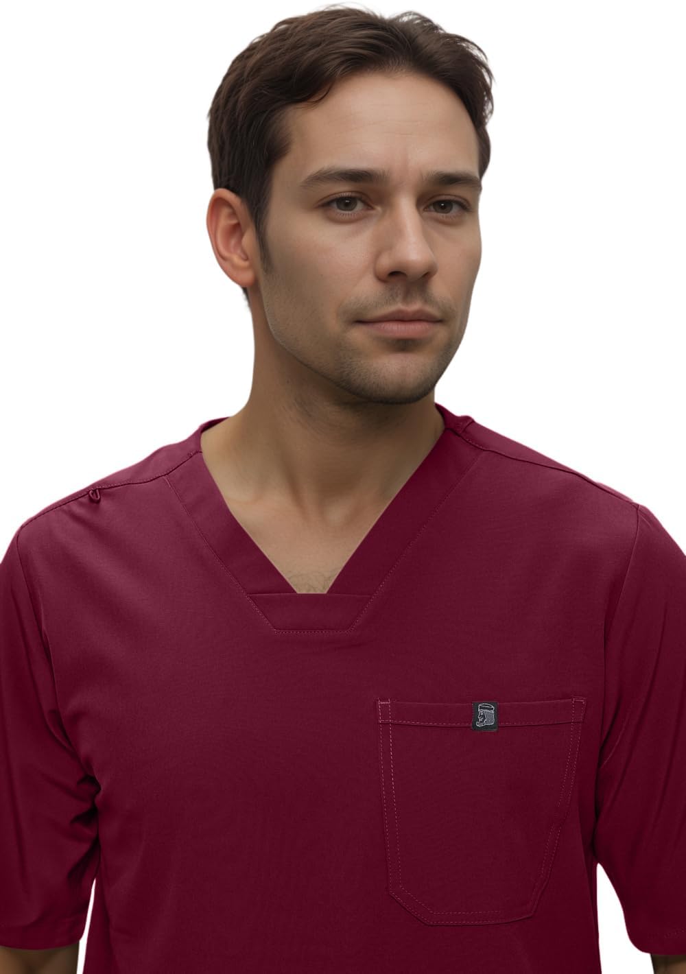 Monarch Uniforms Men's Jogger Scrub Set Tuck-in Scrubs for Men with Jogger Pants and One Pocket Top - Burgundy