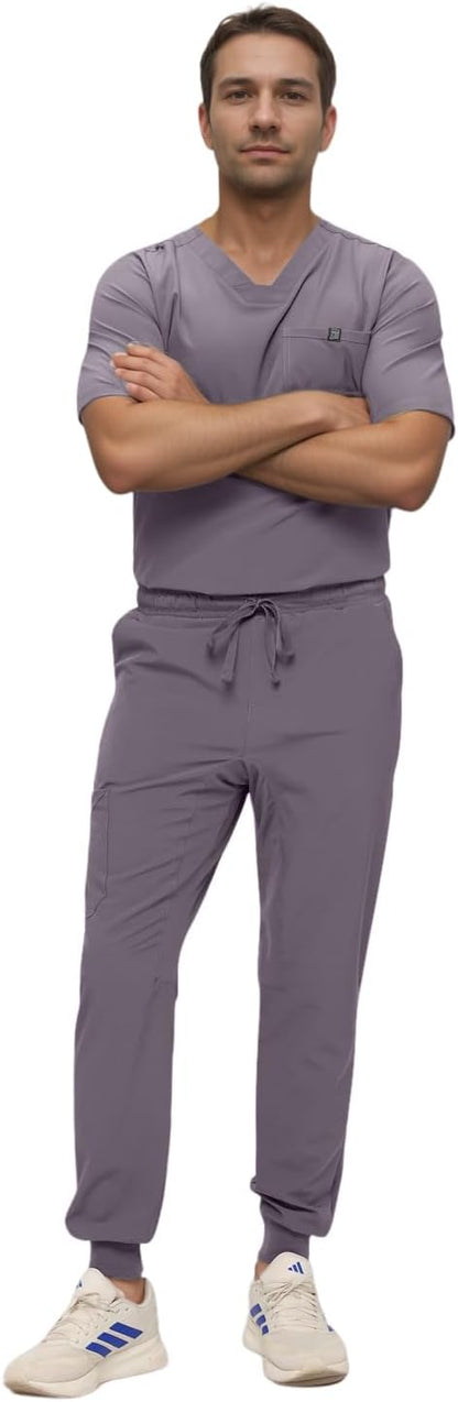 Monarch Uniforms Men's Jogger Scrub Set Tuck-in Scrubs for Men with Jogger Pants and One Pocket Top - Charcoal