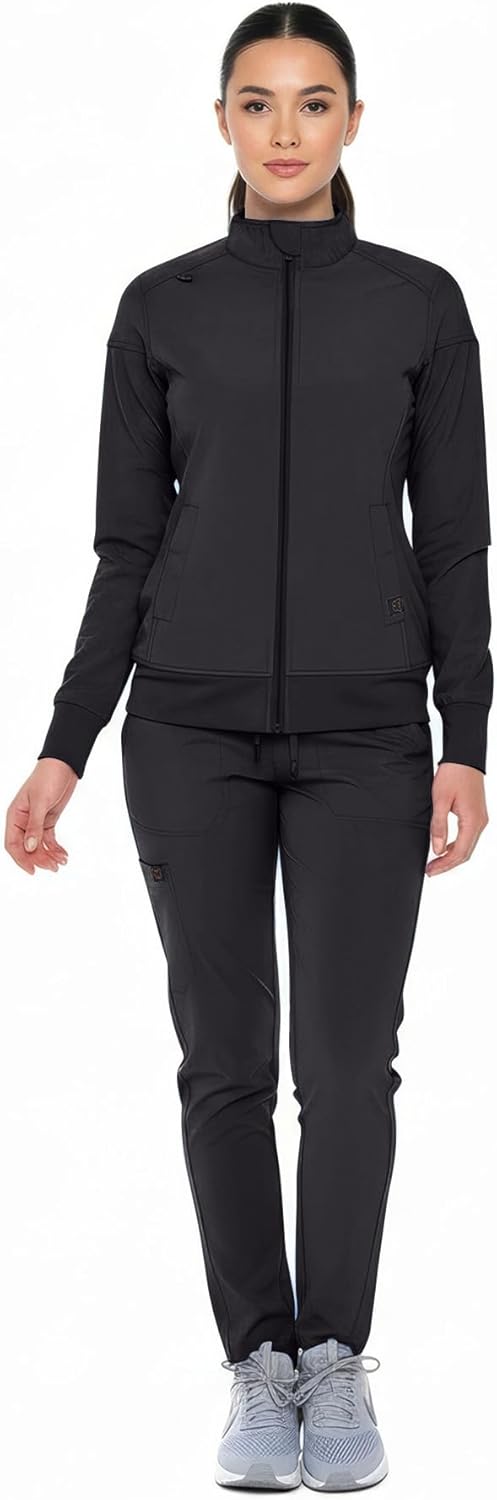 Monarch Uniforms Women's Scrub Jacket Zippered Warm-up Jacket - Black