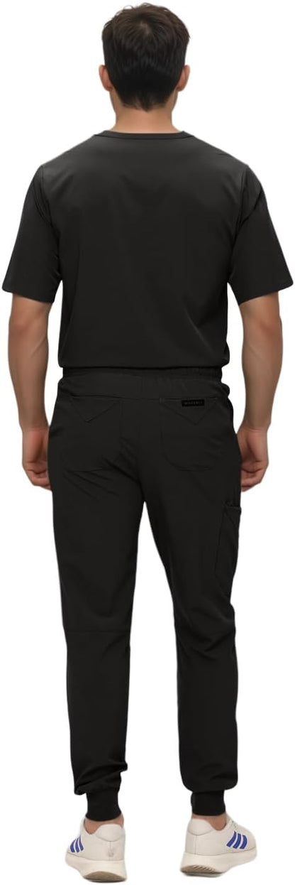 Monarch Uniforms Men's Jogger Scrub Set Tuck-in Scrubs for Men with Jogger Pants and One Pocket Top - Black