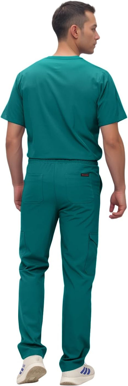 Monarch Uniforms Men's Scrub Set V-Neck Scrub Sets with Nine Large Pockets - Hunter Green