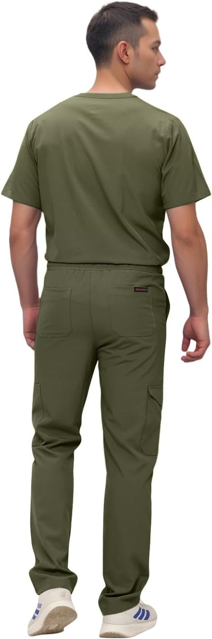 Monarch Uniforms Men's Scrub Set V-Neck Scrub Sets with Nine Large Pockets - Olive