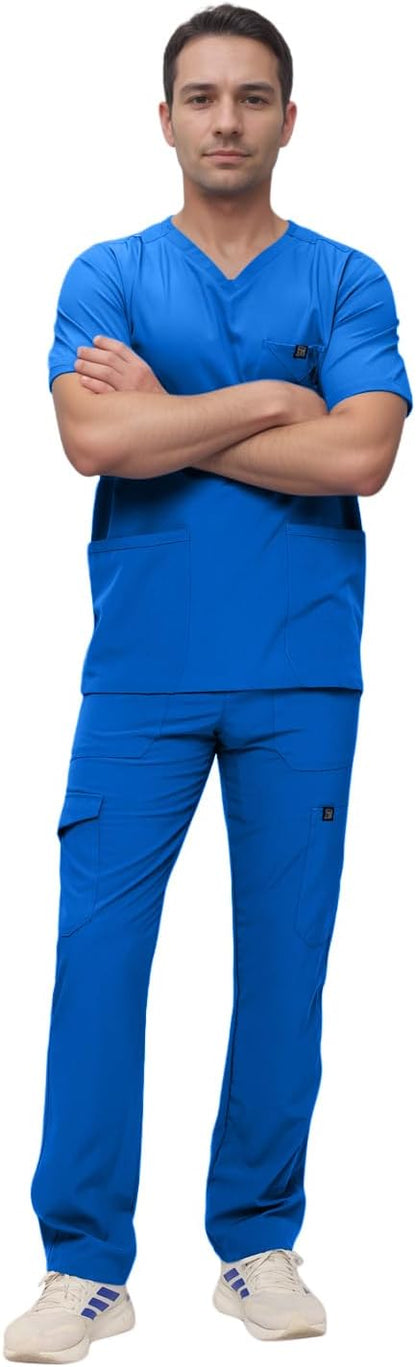 Monarch Uniforms Men's Scrub Set V-Neck Scrub Sets with Nine Large Pockets - Royal Blue