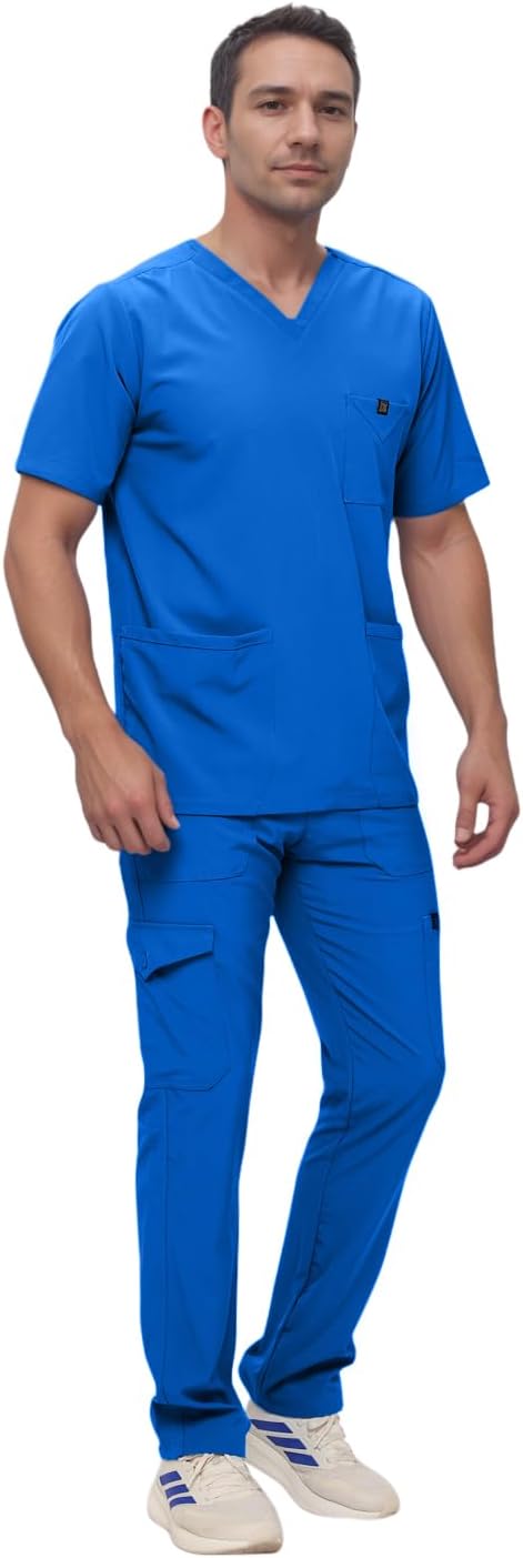 Monarch Uniforms Men's Scrub Set V-Neck Scrub Sets with Nine Large Pockets - Royal Blue