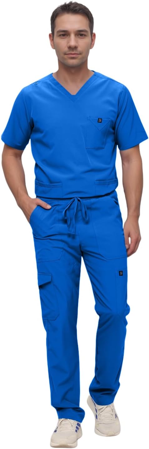 Monarch Uniforms Men's Scrub Set V-Neck Scrub Sets with Nine Large Pockets - Royal Blue