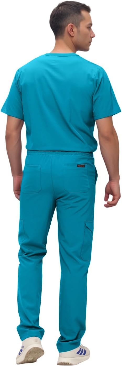 Monarch Uniforms Men's Scrub Set V-Neck Scrub Sets with Nine Large Pockets - Caribbean Blue