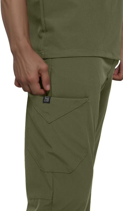 Monarch Uniforms Men's Jogger Scrub Set Tuck-in Scrubs for Men with Jogger Pants and One Pocket Top - Olive