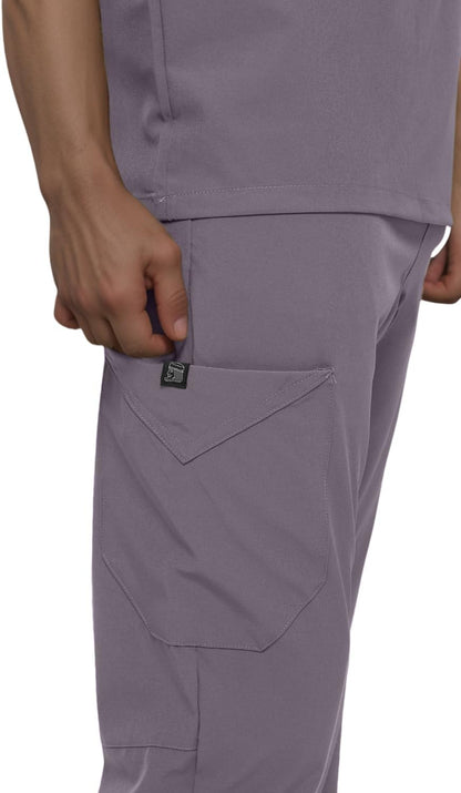 Monarch Uniforms Men's Jogger Scrub Set Tuck-in Scrubs for Men with Jogger Pants and One Pocket Top - Charcoal