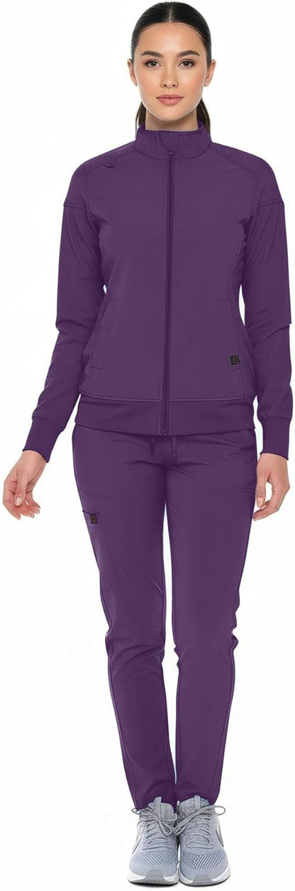 Monarch Uniforms Women's Scrub Jacket Zippered Warm-up Jacket - Eggplant
