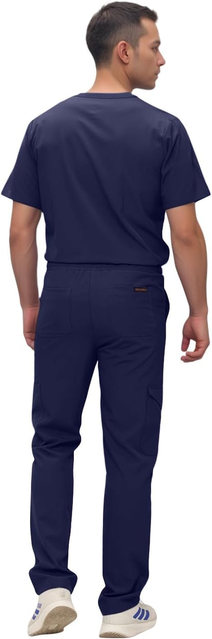 Monarch Uniforms Men's Scrub Set V-Neck Scrub Sets with Nine Large Pockets - Navy Blue