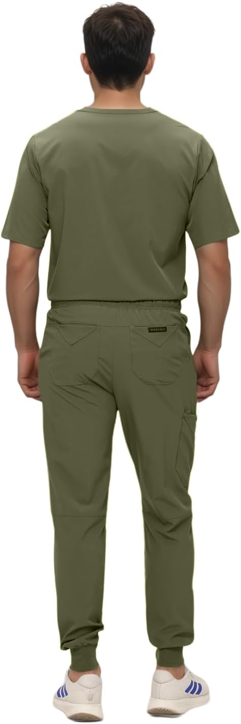 Monarch Uniforms Men's Jogger Scrub Set Tuck-in Scrubs for Men with Jogger Pants and One Pocket Top - Olive