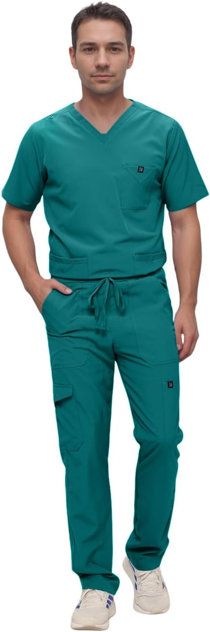 Monarch Uniforms Men's Scrub Set V-Neck Scrub Sets with Nine Large Pockets - Hunter Green