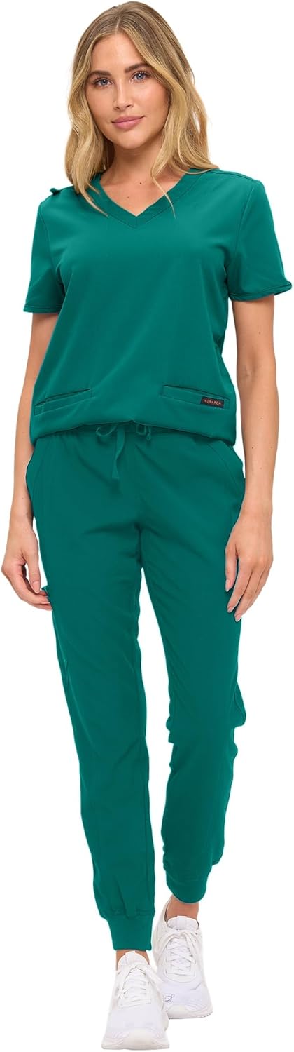 Monarch Uniforms Women's Scrub Top – Comfortable Stretch V-Neck Medical Shirt with Pockets - True Hunter Green