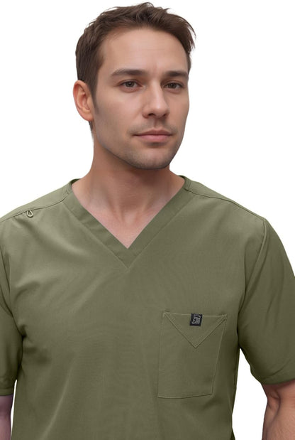 Monarch Uniforms Men's Scrub Set V-Neck Scrub Sets with Nine Large Pockets - Olive