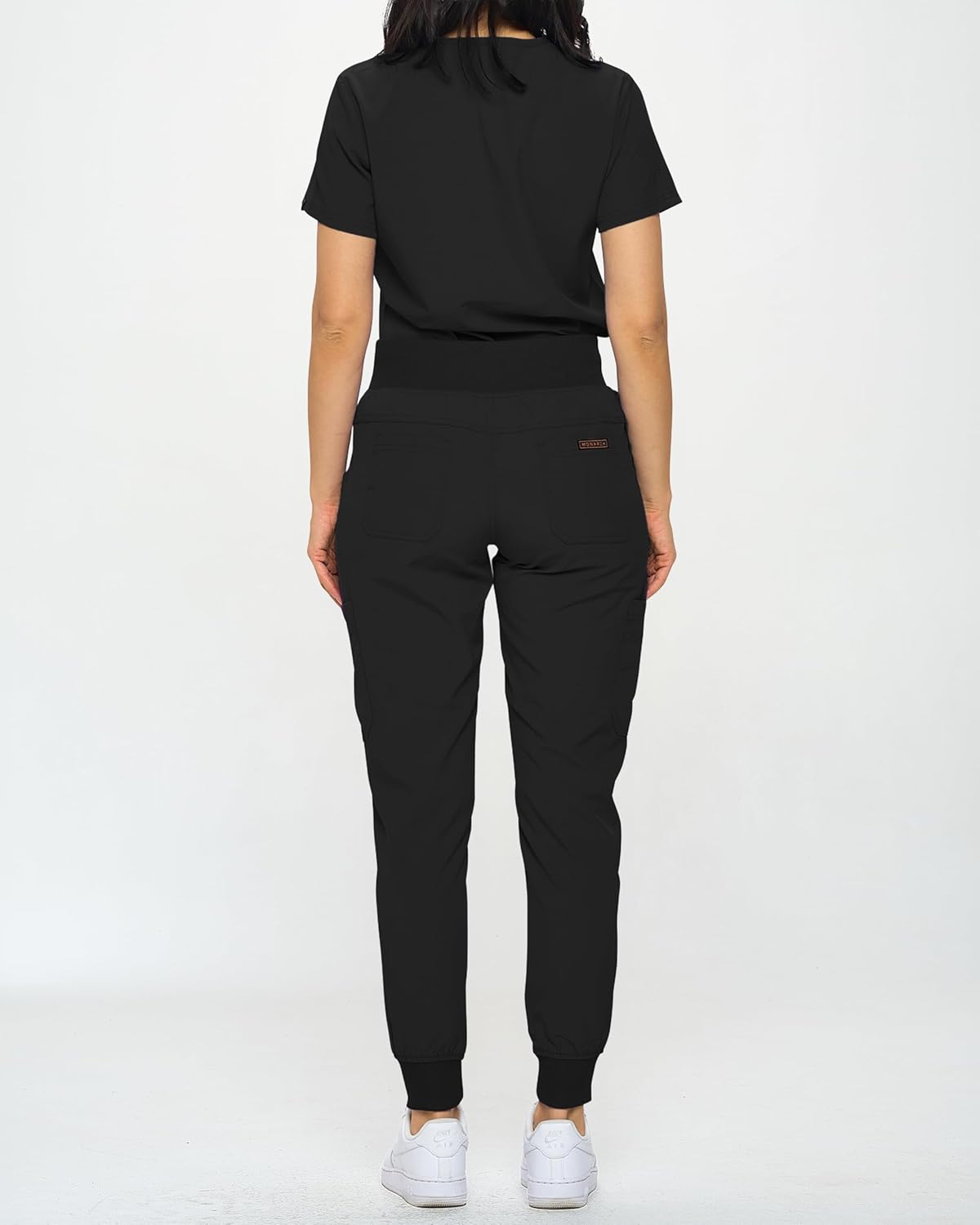 Monarch Uniforms Slim Fit Stretchy Scrubs Women's Jogger Scrub Set with Tuck-In Top - Black