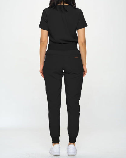 Monarch Uniforms Slim Fit Stretchy Scrubs Women's Jogger Scrub Set with Tuck-In Top - Black