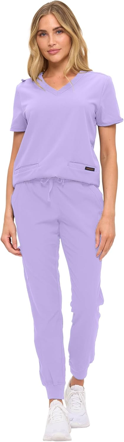 Monarch Uniforms Women's Scrub Top – Comfortable Stretch V-Neck Medical Shirt with Pockets - Lavender