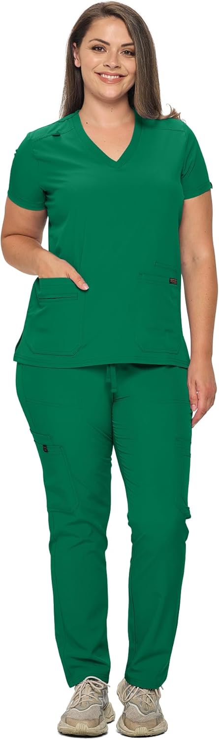 Monarch Uniforms Scrub Sets - Regular & Petite Stretchy Scrubs for Women - Set of Top & Pants - Hunter Green