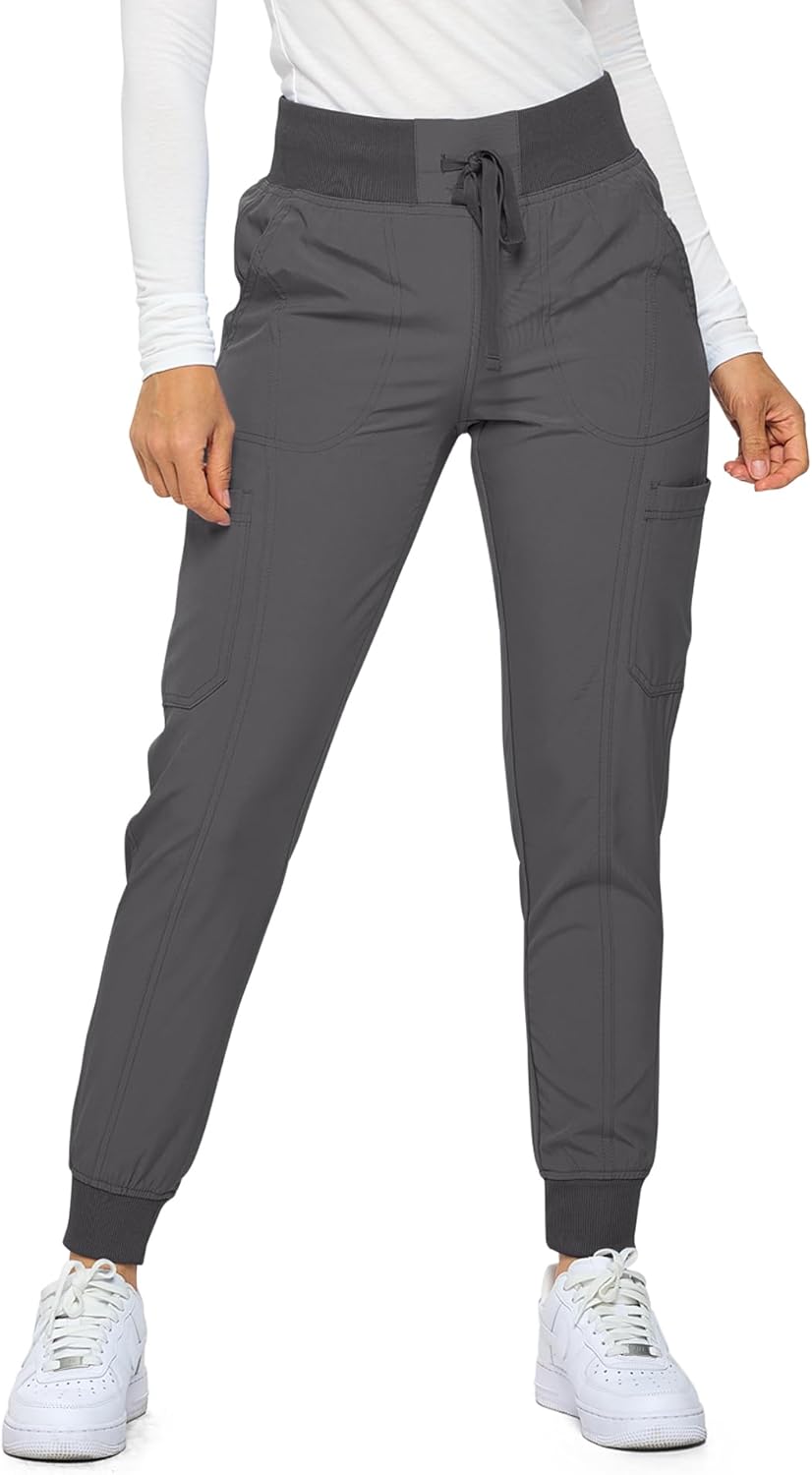 Monarch Uniforms Women's Jogger Scrubs Ribbed Jogger Scrub Pants for Women - Charcoal
