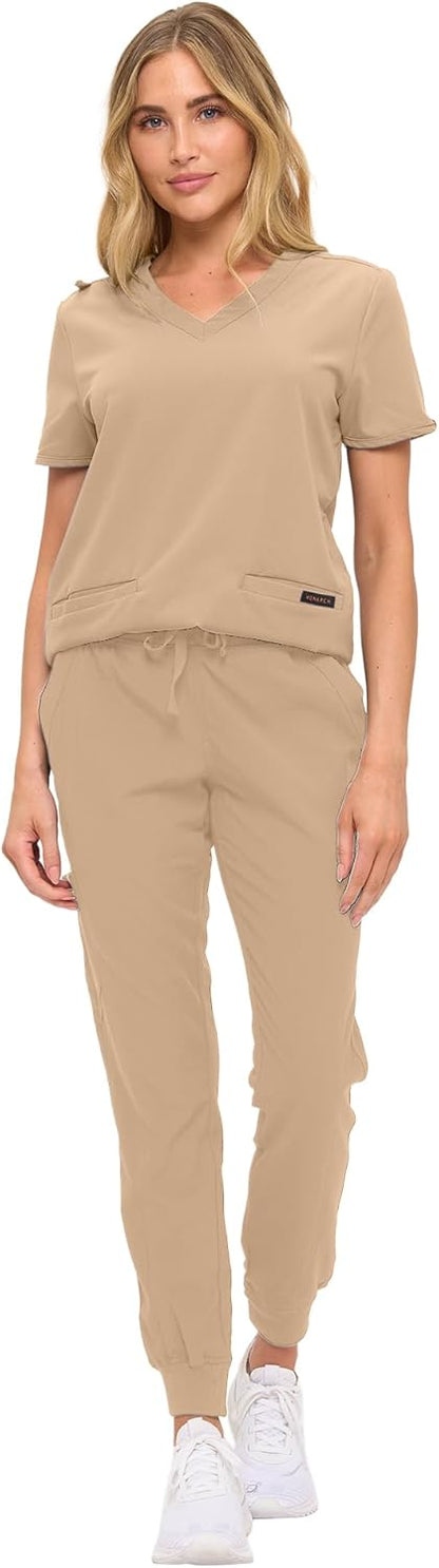 Monarch Uniforms Women's Scrub Top – Comfortable Stretch V-Neck Medical Shirt with Pockets - Khaki