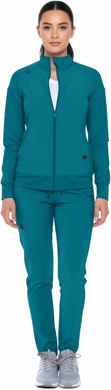 Monarch Uniforms Women's Scrub Jacket Zippered Warm-up Jacket - Caribbean Blue