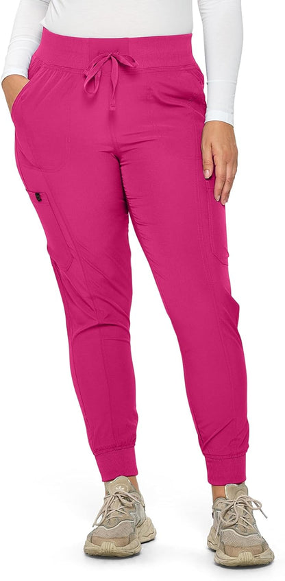 Monarch Uniforms Women's Jogger Scrubs Ribbed Jogger Scrub Pants for Women - Hot Pink