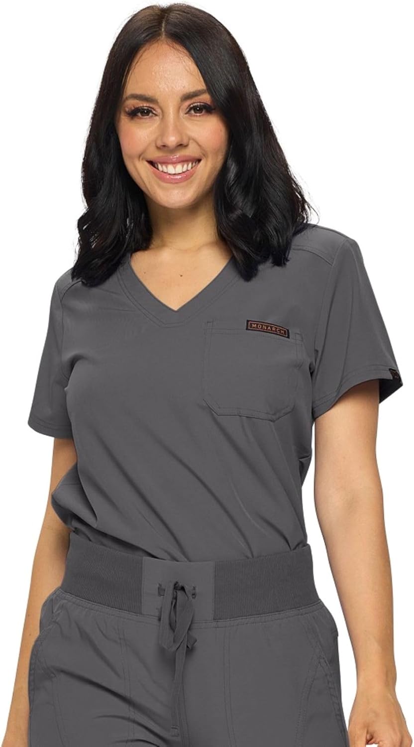 Monarch Uniforms Women's Scrub Top One Pocket Tuck-In Scrub Top - Charcoal