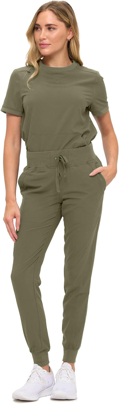 Women’s Scrub Set – Soft Stretch Fabric, Modern Fit Jogger Pants & Crew Neck Top
