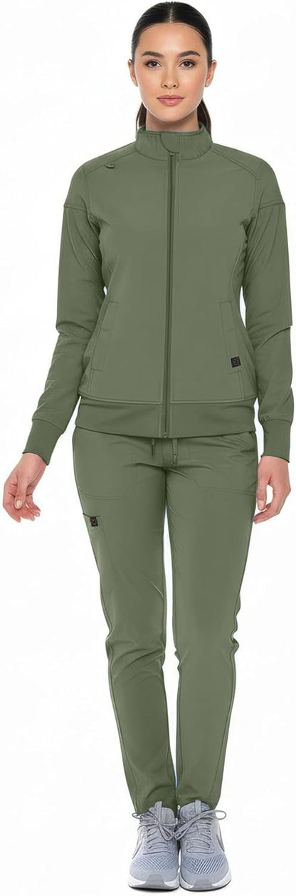 Monarch Uniforms Women's Scrub Jacket Zippered Warm-up Jacket - Olive Green