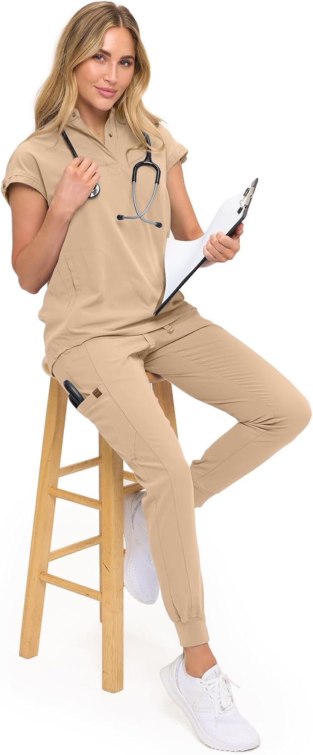 Monarch Uniforms Women's Soft Stretch Jogger Scrub Pants – Ultra Comfortable, Flexible Medical Uniform Pants - Khaki