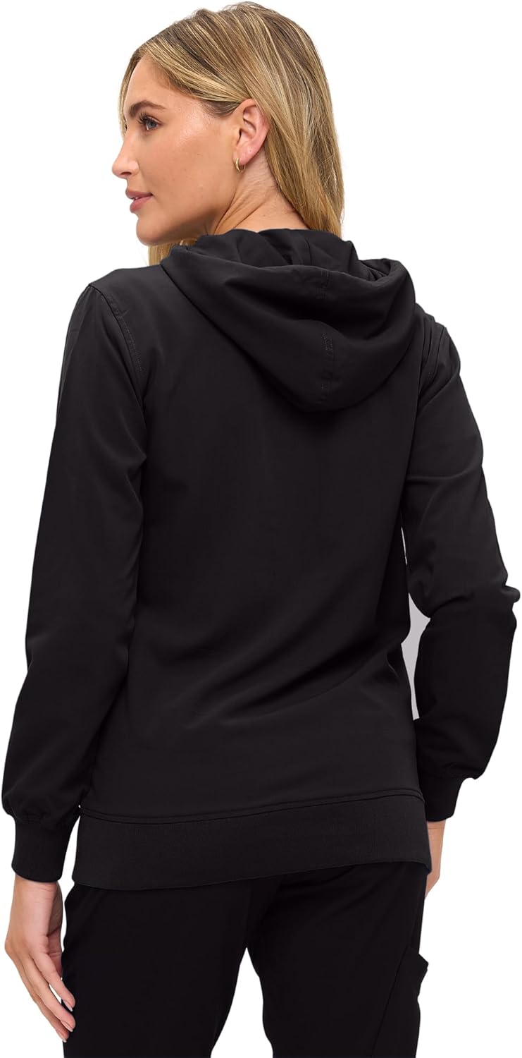 Monarch Uniforms Women's Scrub Jacket Hoodie – Lightweight Zip Up Nursing Jacket - Black