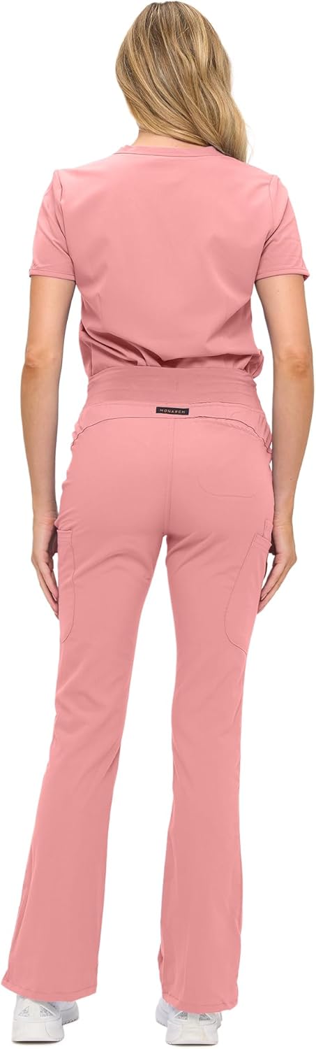 Monarch Uniforms Women's Soft Stretch Scrub Set With Nine Pockets – V-Neck Top & High-Waisted Bootcut Pants - Mauve