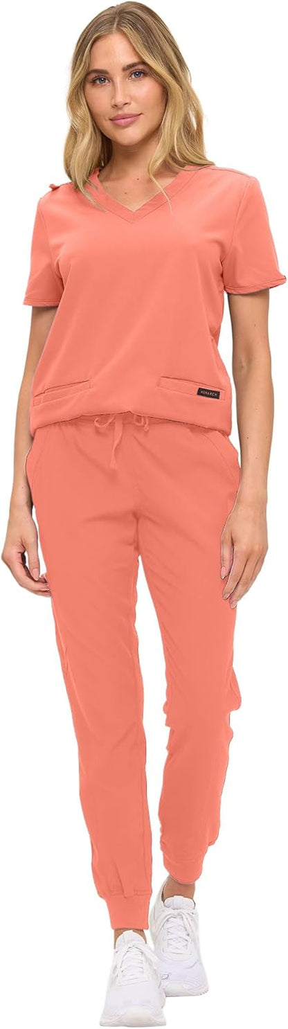 Monarch Uniforms Women's Scrub Top – Comfortable Stretch V-Neck Medical Shirt with Pockets - Coral