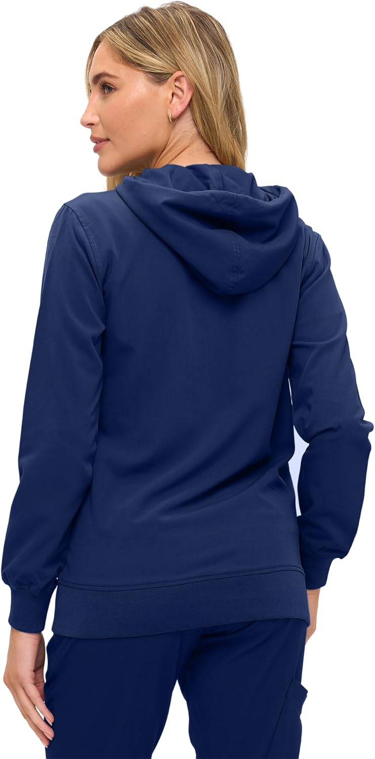 Monarch Uniforms Women's Scrub Jacket Hoodie – Lightweight Zip Up Nursing Jacket - Navy Blue