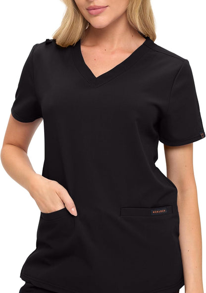 Monarch Uniforms Women's Scrub Top – Comfortable Stretch V-Neck Medical Shirt with Pockets - Black