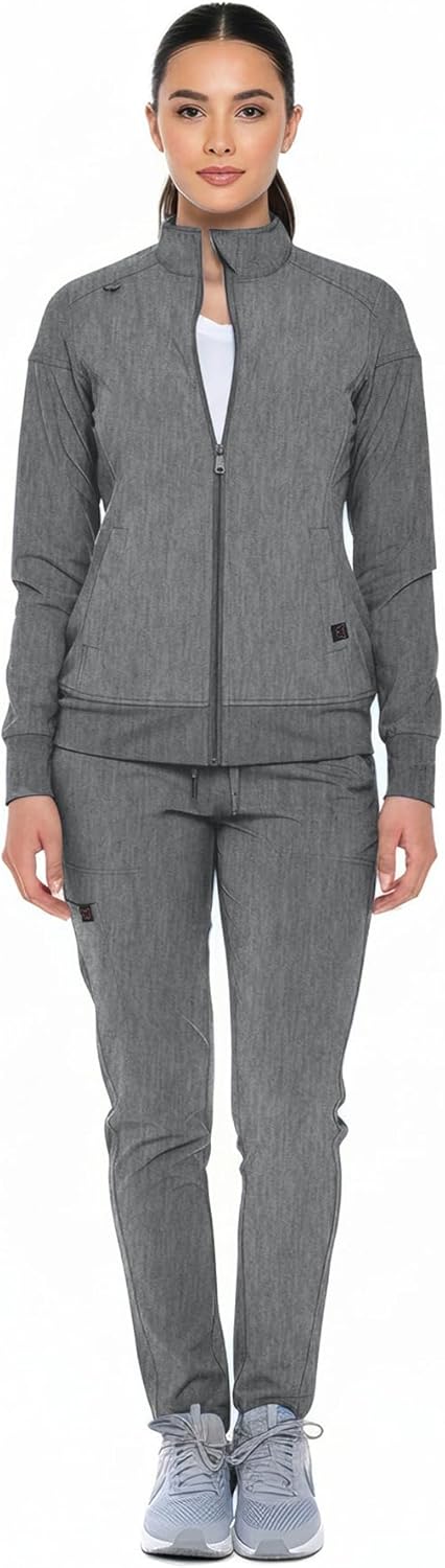 Monarch Uniforms Women's Scrub Jacket Zippered Warm-up Jacket - Heather Grey