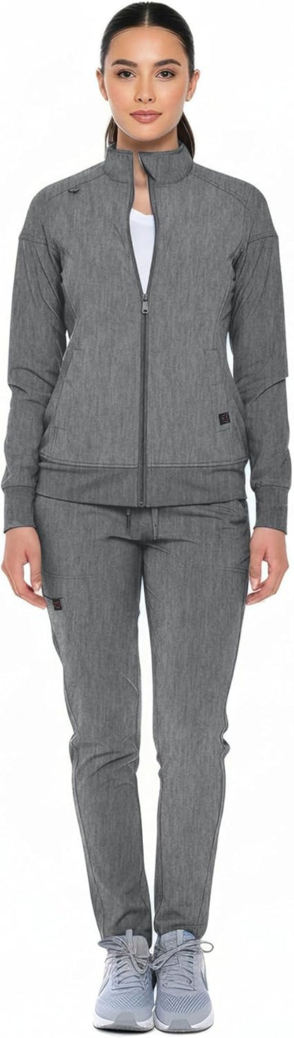 Monarch Uniforms Women's Scrub Jacket Zippered Warm-up Jacket - Heather Grey