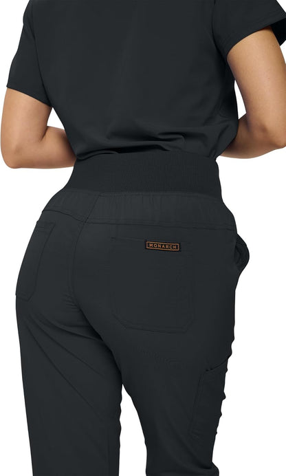 Monarch Uniforms Women's Jogger Scrubs Ribbed Jogger Scrub Pants for Women - Black