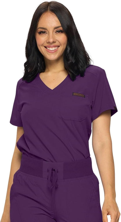 Monarch Uniforms Women's Scrub Top One Pocket Tuck-In Scrub Top - Eggplant