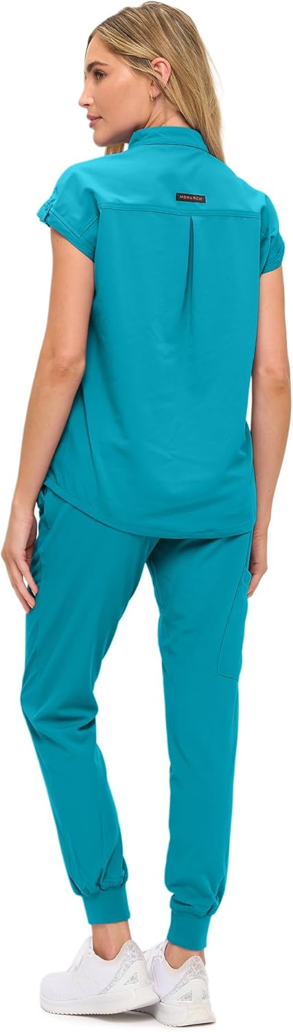 Monarch Uniforms Women's Jogger Scrub Set with Oversized Scrub Top with Mandarin Collar - Teal