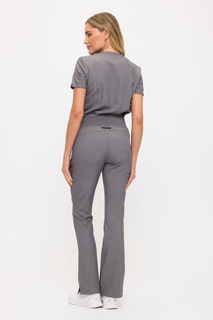 Monarch Uniforms Women's Soft Stretch Scrub Set With Nine Pockets – V-Neck Top & High-Waisted Bootcut Pants - Heather Grey