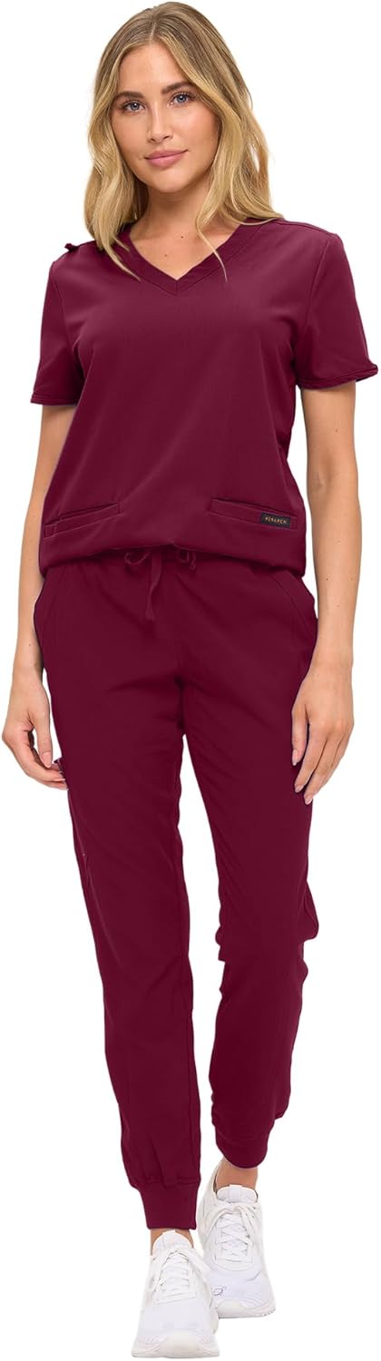 Monarch Uniforms Women's Scrub Top – Comfortable Stretch V-Neck Medical Shirt with Pockets - Burgundy