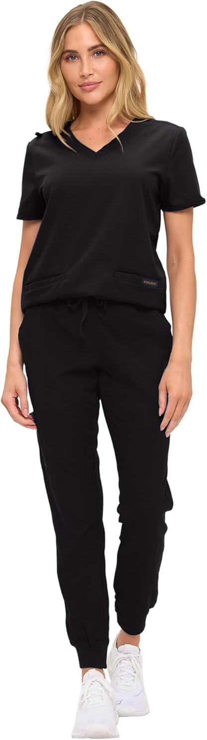 Monarch Uniforms Women's Scrub Top – Comfortable Stretch V-Neck Medical Shirt with Pockets - Black