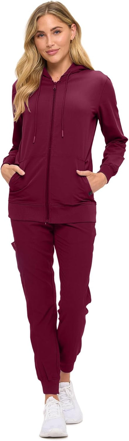 Monarch Uniforms Women's Scrub Jacket Hoodie – Lightweight Zip Up Nursing Jacket - Burgundy