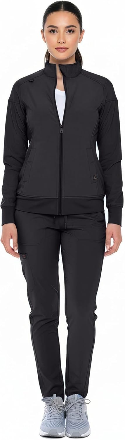 Monarch Uniforms Women's Scrub Jacket Zippered Warm-up Jacket - Black